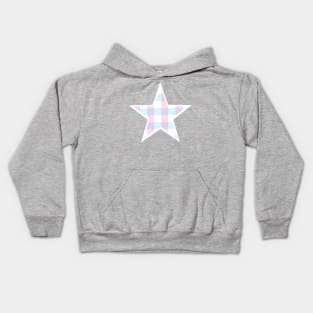 Pastel Blue and Pink Buffalo Plaid Star Kids Hoodie